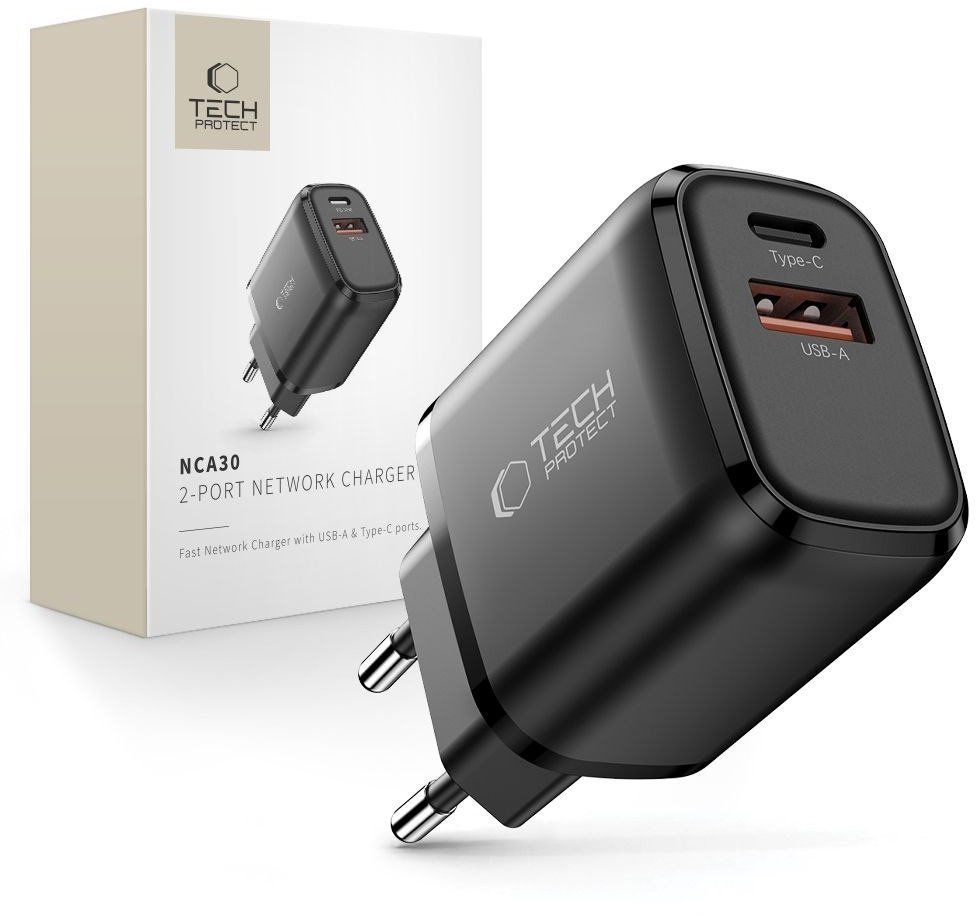 TECH-PROTECT NCA30 2-PORT NETWORK CHARGER PD 30W / QC3.0 BLACK