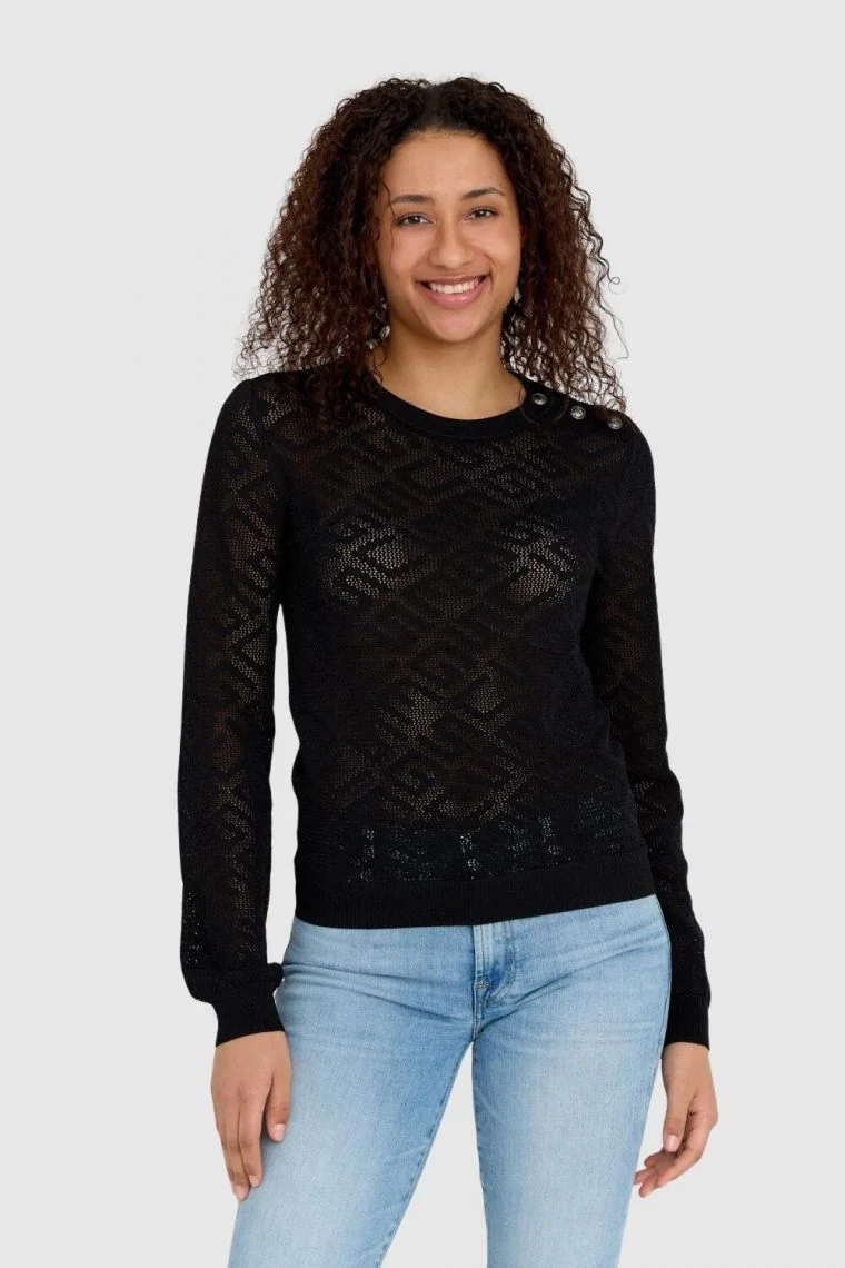 GUESS Czarny sweterek dzianinowy w monogram guess L