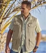 Swetry męskie - Reporterska kamizelka z kieszeniami i suwakiem Mężczyzna Atlas For Men - Kolor : Beżowy - Rozmiar : M - miniaturka - grafika 1