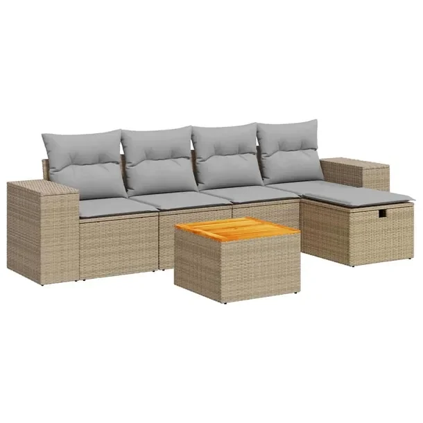 Zestaw mebli ogrodowych z rattanem PE, beżowy, wymiary 93 x 62 x 69 cm