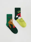 Skarpetki dla dzieci - Reserved - Skarpetki Grinch 2 pack - ciemnozielony - miniaturka - grafika 1