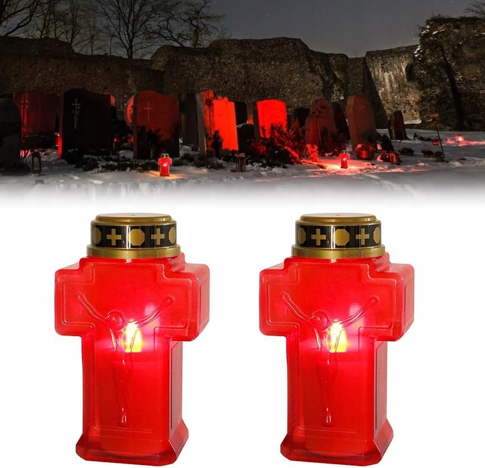 Znicz LED, 2 sztuki, świece cmentarne do użytku na zewnątrz, wodoszczelne