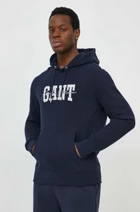 Gant bluza bawełniana męska kolor granatowy z kapturem z aplikacją - Bluzy męskie - miniaturka - grafika 1