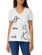 Koszulki i topy damskie - Armani Exchange Damska koszulka z dżerseju z dekoltem w serek All Over Logo Tee T-Shirt, biały, XL - miniaturka - grafika 1
