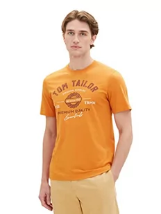T-shirt męski TOM TAILOR z nadrukiem logo wykonany z bawełny, 32243-pomidorowy krem pomarańczowy, L - Koszulki męskie - miniaturka - grafika 1