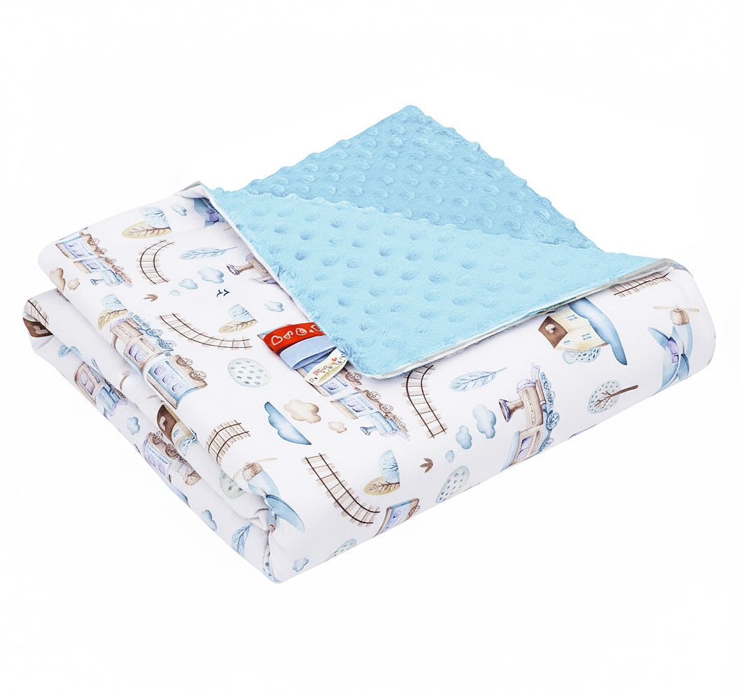 Koc kocyk pled pledzik MINKY 75x100 (niebieski +ciuchcia)