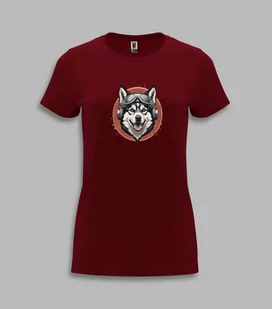 KOSZULKA DAMSKA - HUSKY pies Bordowy M - Koszulki i topy damskie - miniaturka - grafika 1