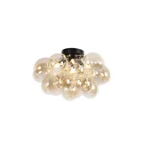 Oprawy, klosze i abażury - QAZQA Designerski plafon czarny szkło bursztynowe 4-źródła światła - Uvas - miniaturka - grafika 1