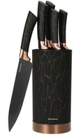 Noże kuchenne - 5 stalowych noży kuchennych w stojaku czarny marmur C9-K93 - miniaturka - grafika 1