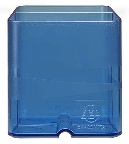 Exacompta 67760D 10 x Pojemnik na długopisy Premium Pen-Cube z 2 przegródkami dla większego porządku na biurku przybornik na długopisy pudełko do przechowywania organizer kolor błękitny przezroczysty