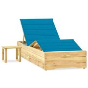 Leżaki ogrodowe - Leżak z niebieską poduszką i stolikiem do ogrodu - Mitros - miniaturka - grafika 1
