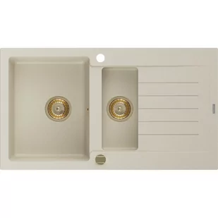 Mexen Matias zlewozmywak granitowy 1,5-komorowy z ociekaczem 900 x 505 mm, beżowy, syfon złoty - Zlewozmywaki - miniaturka - grafika 1