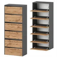 Szafki na buty - Szafka Na Buty Wysoka Szara Dąb Wotan 6 Półek Bez Siedziska Modułowa Regał - miniaturka - grafika 1