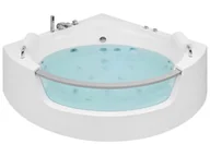 Wanny z hydromasażem - Beliani Wanna narożna LED z hydromasażem biała MANGLE - miniaturka - grafika 1