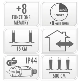 LAMPKI CHOINKOWE KURTYNA ŚWIETLNA ZEW 180 LED STEROWNIK TIMER CIEPŁY BIAŁY KABEL ZIELONY - Oświetlenie świąteczne - miniaturka - grafika 5