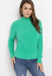 Swetry damskie - Zielony Puchaty Sweter Golf o Klasycznym Kroju Agnessa - grafika 1