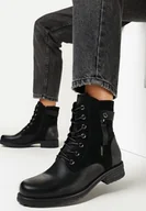 Botki damskie - Czarne Botki z Ozdobnym Suwakiem i Paseczkiem Telonie - miniaturka - grafika 1