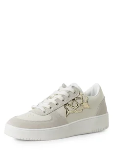 GUESS - Damskie tenisówki ze skóry, beżowy|szary - Trampki damskie - miniaturka - grafika 1