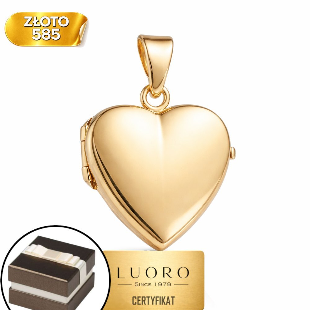 ZAWIESZKA ZŁOTA 585 14K PUZDERKO SERCE GŁADKIE 25 MM ELEGANCKA DELIKATNA