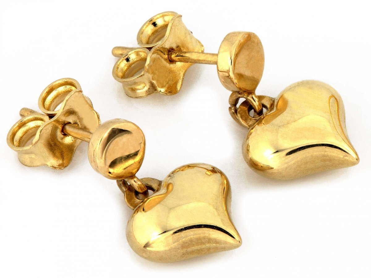 Złote kolczyki 585 z wiszącymi sercami