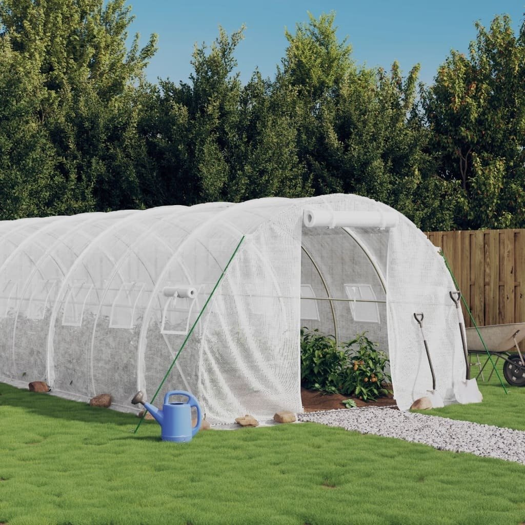Szklarnia z ramą stalową biała 24 m² 8x3x2 m