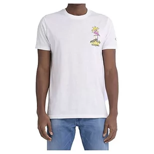 Replay T-shirt męski z krótkim rękawem z dżerseju, 001 White, L - Koszulki męskie - miniaturka - grafika 1