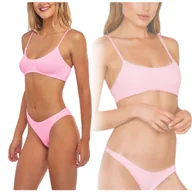 Stroje kąpielowe - STRÓJ KĄPIELOWY DWUCZĘŚCIOWY BIKINI MOCNO WYCIĘTE JASNY RÓŻ DO OPALANIA L - miniaturka - grafika 1