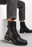 Botki damskie - Czarne Botki Workery z Sznurowaniem Beatia - miniaturka - grafika 1