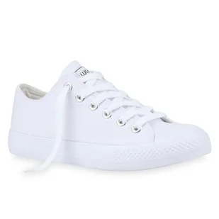 Mytrendshoe Damskie Trampki Niskie Płócienne Buty Casualowe Sznurowane Buty Sportowe 94237, Kolor: All White Lucky, Rozmiar: 44 - Trampki damskie - miniaturka - grafika 1