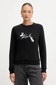 Bluzy damskie - Karl Lagerfeld bluza IKON SIGNATURE damska kolor czarny z nadrukiem B1W20031 - miniaturka - grafika 1