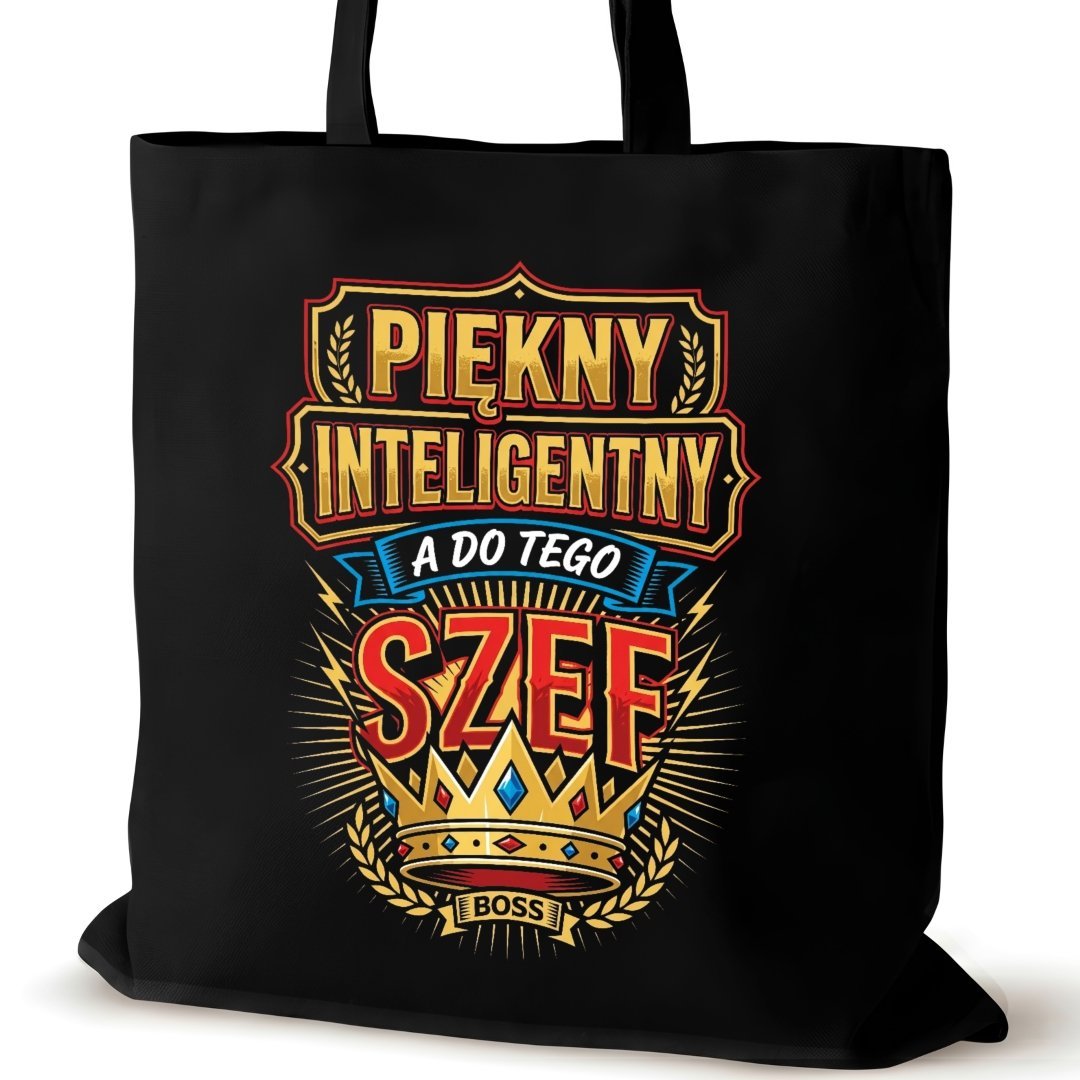 Czarna torba bawełniana dla SZEFA na ramię przyjaciółki a do tego