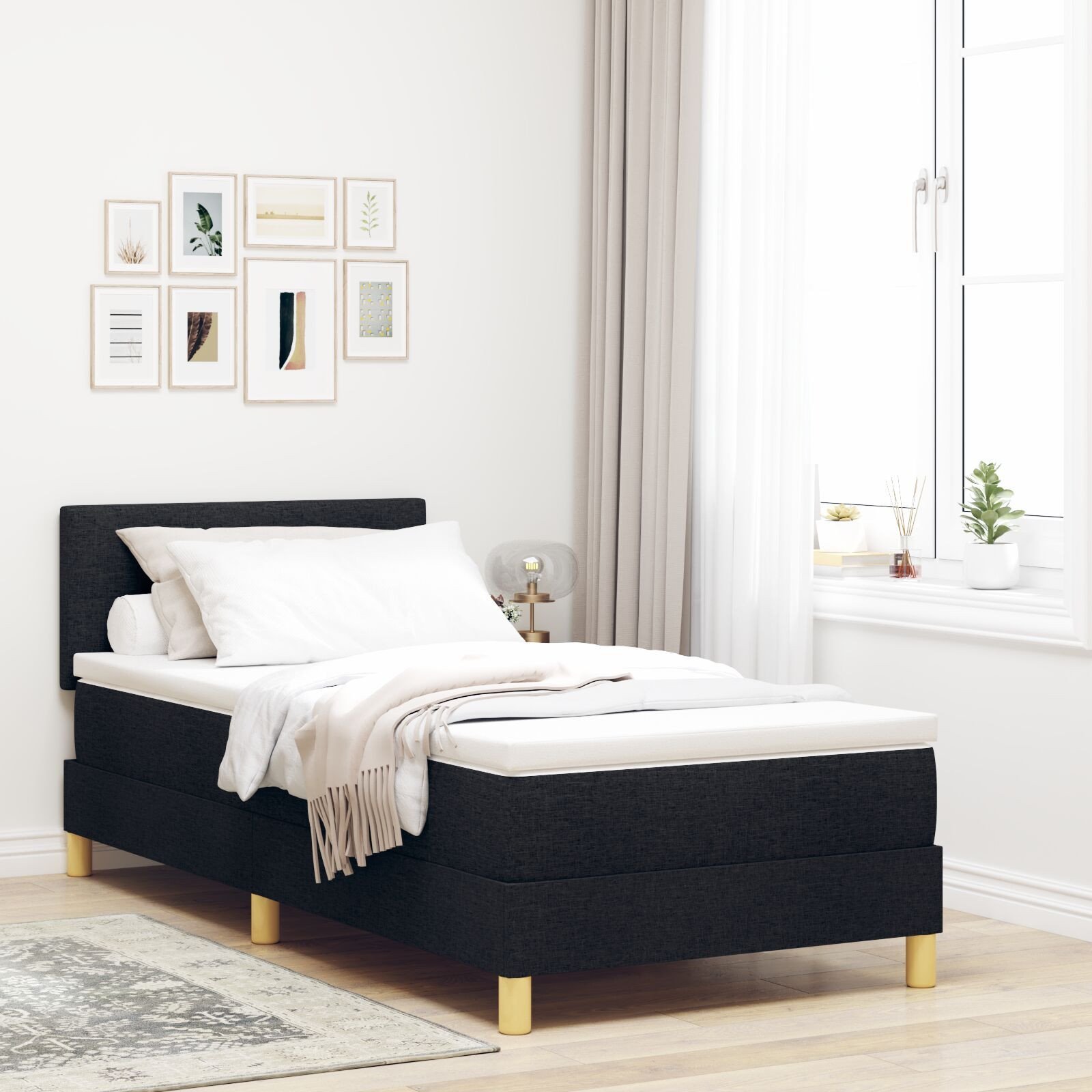 vidaXL Czarne łóżko skrzyniowe z materacem 80x200 cm tkanina
