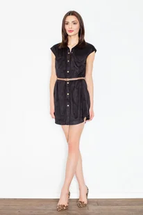 Czarna Nowoczesna Szmizjerka z Krótkim Rękawem - Sukienki - miniaturka - grafika 1