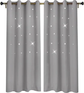 Zasłona wydrążona gwiazda Nieprzezroczysta zasłona oczkowa do salonu, pokoju dziecięcego, sypialni, 132x213cm, szara - Firany i zasłony dla dzieci - miniaturka - grafika 1