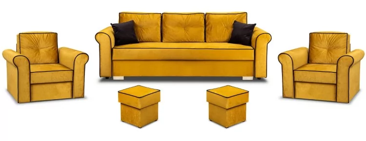Zestaw Wypoczynkowy do Salonu Merida Sofa + 2 Fotele z Podnóżkami