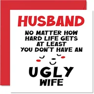 Kartki okolicznościowe i zaproszenia - Śmieszne kartki walentynkowe dla męża - brzydka żona - żart kartka urodzinowa dla męża od żony partnera, prezenty urodzinowe dla męża, 145 mm x 145 mm rocznica kartki z życzeniami - miniaturka - grafika 1