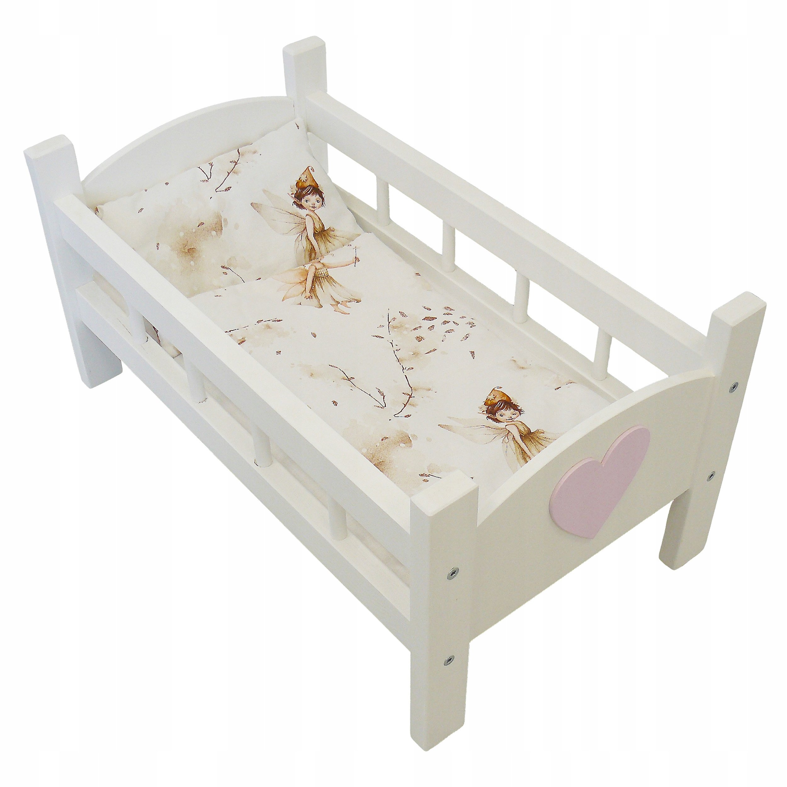 Drewniane Łózeczko Dla Lalek Białe Pościel Elfik Brązowy Pokój Dziecięcy