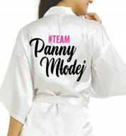 Piżamy damskie - SZLAFROK SATYNOWY BIAŁY Wieczór Panieński #TEAM PANNY MŁODEJ Różne Wzory - miniaturka - grafika 1