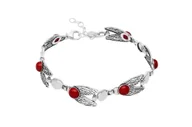 Bransoletki - Srebrna bransoletka ażurowe skrzydła z czerwonymi kamieniami - Koral pr. 925 - miniaturka - grafika 1