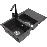 Zlewozmywaki z baterią - Mexen Gaspar zlewozmywak granitowy 1,5-komorowy z ociekaczem i baterią kuchenną Rita, czarny nakrapiany - miniaturka - grafika 1