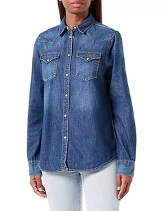 Replay Damska koszula dżinsowa slim fit, 007 Dark Blue, XXS - Koszule damskie - miniaturka - grafika 1