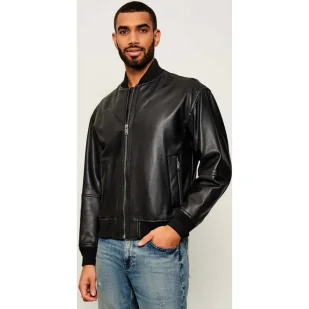 BOSS ORANGE Skórzana kurtka bomber Jobrice Straight fit - Kurtki męskie - miniaturka - grafika 1