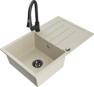 Mexen Bruno zlewozmywak granitowy 1-komorowy z ociekaczem i baterią kuchenną Elia, beżowy - 6513-69-670101-70 - Zlewozmywaki z baterią - miniaturka - grafika 1