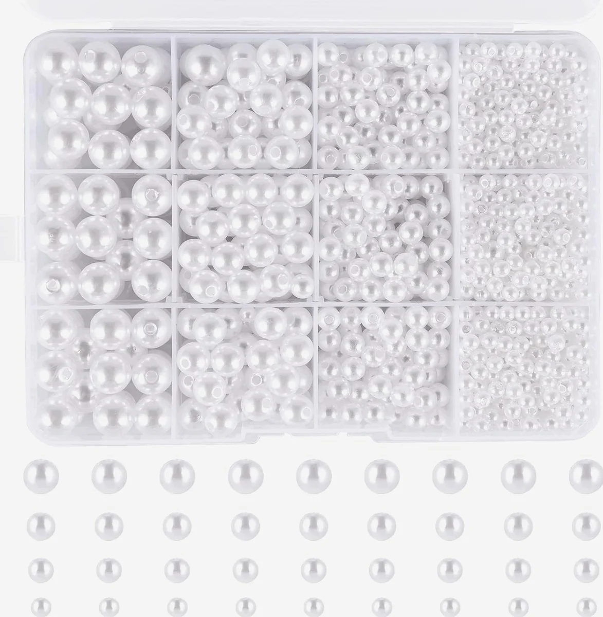 PERŁY 1320 SZTUK BIAŁE KORALIKI 4 6 8 10 MM DO DEKORACJI BIŻUTERII