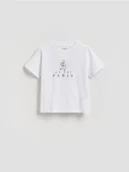 Bluzki dla niemowląt - Reserved - Bawełniany t-shirt z nadrukiem - biały - miniaturka - grafika 1