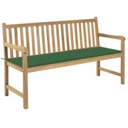 Ławki ogrodowe - vidaXL Ławka ogrodowa z zieloną poduszką, 150 cm, lite drewno tekowe - miniaturka - grafika 1