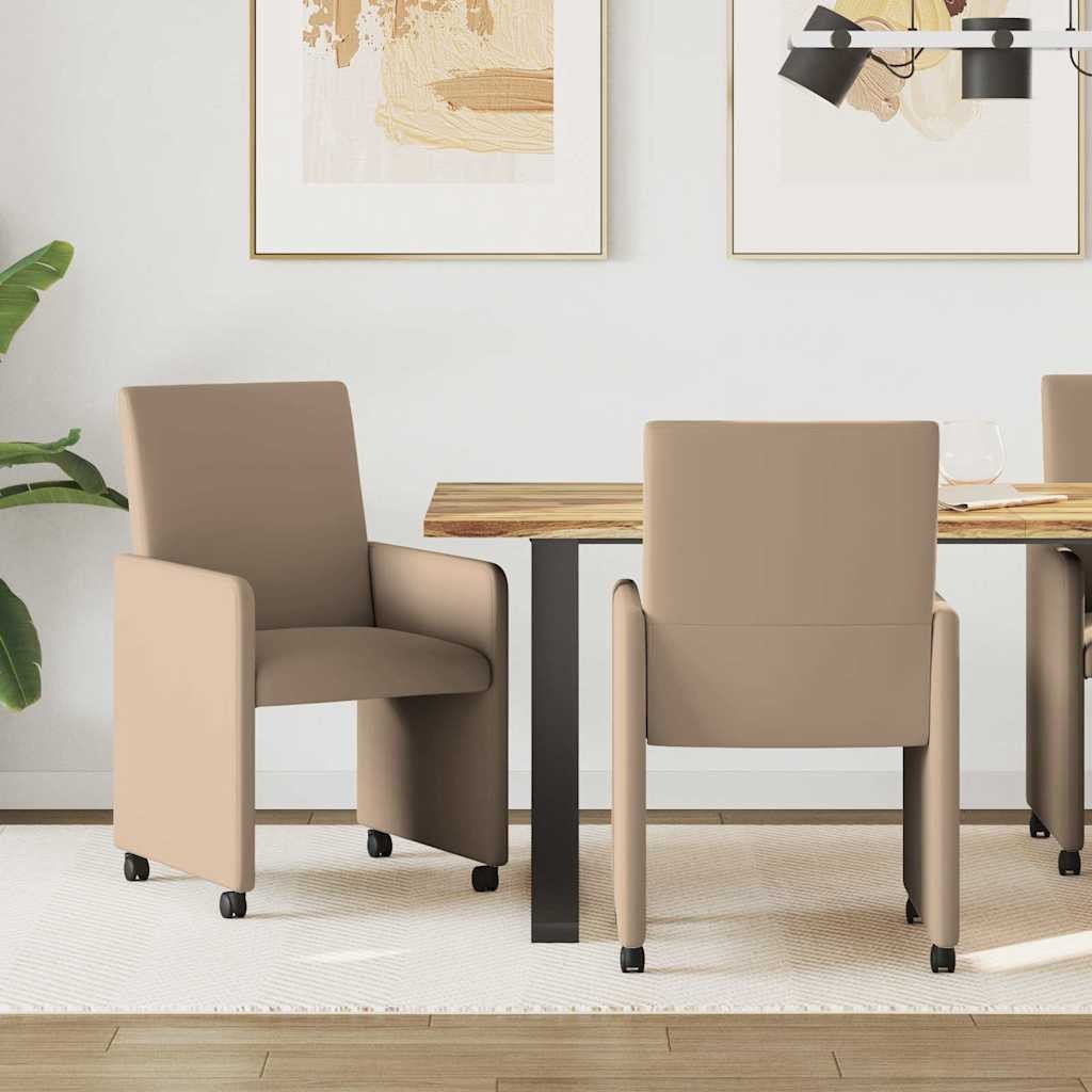 vidaXL Krzesła jadalne z kółkami 2 pcs Cappuccino 57 x 66 x 94 cm