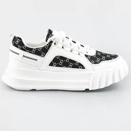 Buty sportowe damskie - SPORTOWE BUTY DAMSKIE Z OZDOBNYM WZOREM BIAŁO-CZARNE (LA811) - Mix Feel - miniaturka - grafika 1