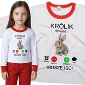 Piżamy dla dziewczynek - Piżama dziecięca Muszę Iść Królik Dzwoni Zając Zajączek Króliczek 98/104 - VoloDonum - miniaturka - grafika 1