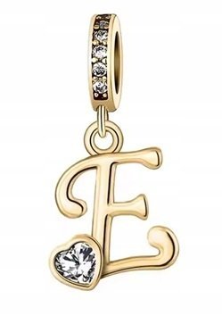 Charms złoty złota literka litera E zawieszka srebro pozłacane C599